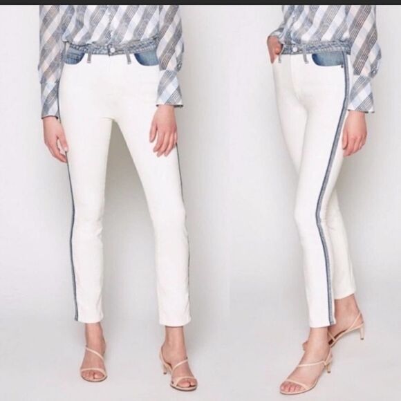 Joie Gracelyn Borderline White Blue High Rise Jean - Picture 1 of 11
